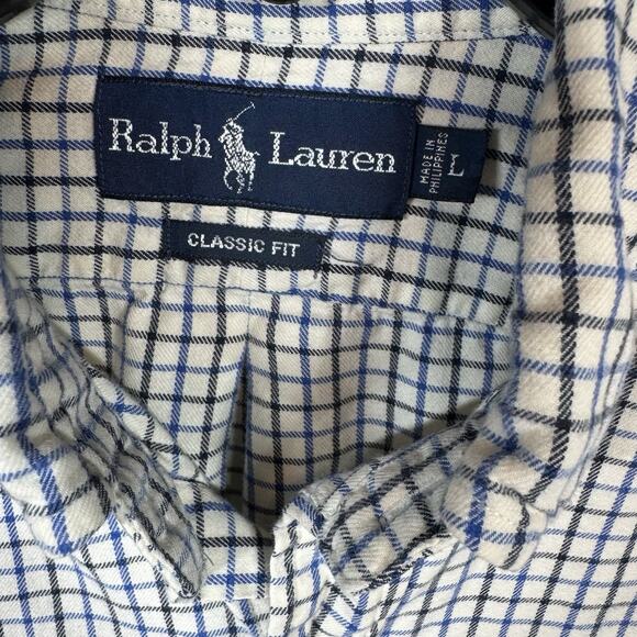 Ralph Lauren Men Shirt Sz L Classic Fit Ivory Plaid Long Sleeve Button Down Pony - Picture 7 of 12